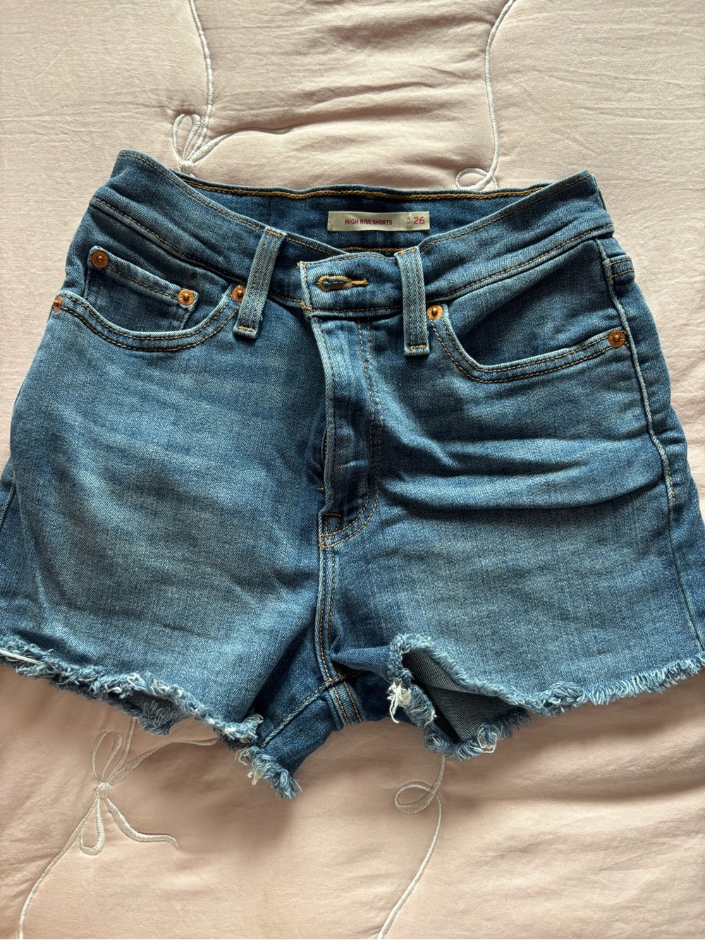 Levi's Medium Blue Distressed Denim Cutoff Shorts
